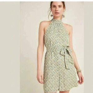 NWT new by Anthropologie Maddie romper jumper halter keyhole shorts green lp